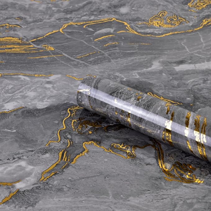 Grey Gold Marble Contact Paper for Countertops A Set of 23.6" X 472"Glossy Peel by Biyoeepeelstickwallpaper