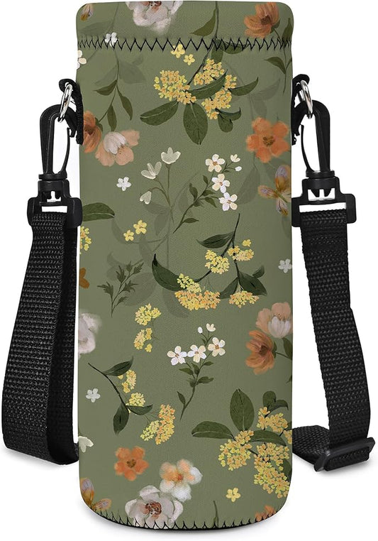 Neoprene Water Bottle Carrier Bag with Adjustable Shoulder Strap for Men Women Walking Hiking,Portable Insulated Holder Case for Stainless Steel/Glass/Plastic Bottles