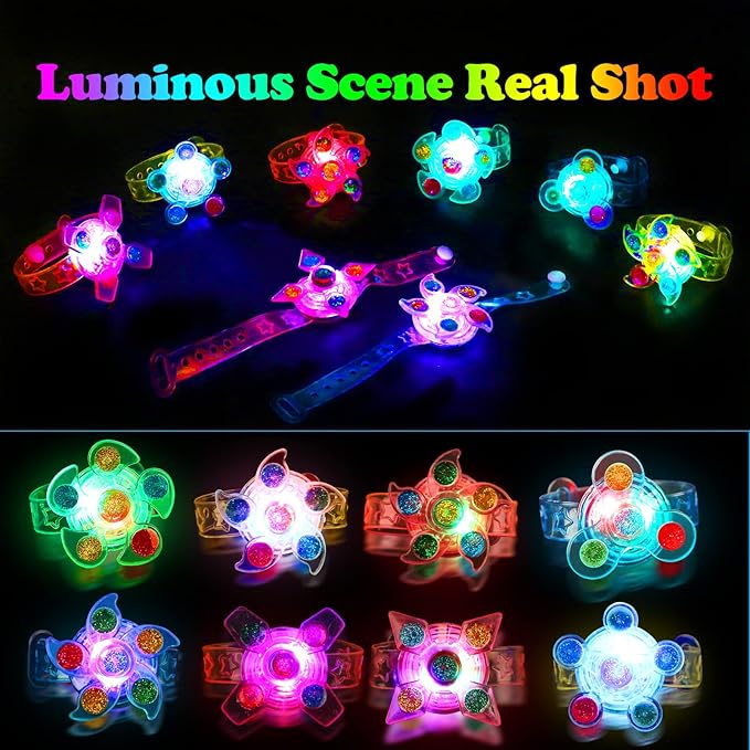50 PCS LED Spinner Bracelets Light Up Party Favors For Kids 4-8-12, Glow Bracelet Glow in The Dark Party Supplies Light Up Toys, Classroom Kids Prizes Goodie Bag Stuffers, Easter Egg Fillers Gift (50)