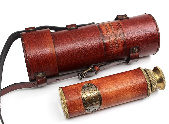 Pirate Brass Telescope – 25x30 Spyglass Monocular for Kids & Adults, Vintage Collapsible Brass Scope for Hiking, Travel, Nautical Decor – Handheld Pirate Telescope with Glass Optics