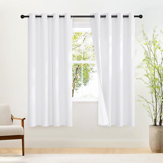 NICETOWN White Black Out Curtains 72 inch Long, Grommet Full Blackout Thermal Insualted Window Treatments for Bedroom, 2 Panels, W52 x L72