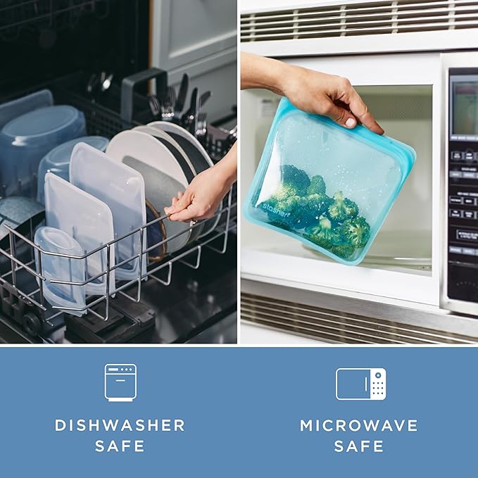 Stasher Premium Silicone Reusable Food Storage Bags, 3-Pack, Clear, Multi-Use Food Storage Bags, Lunch Bag, Travel Containers, BPA Free, Leak-free, Dishwasher-Safe, Eco-friendly