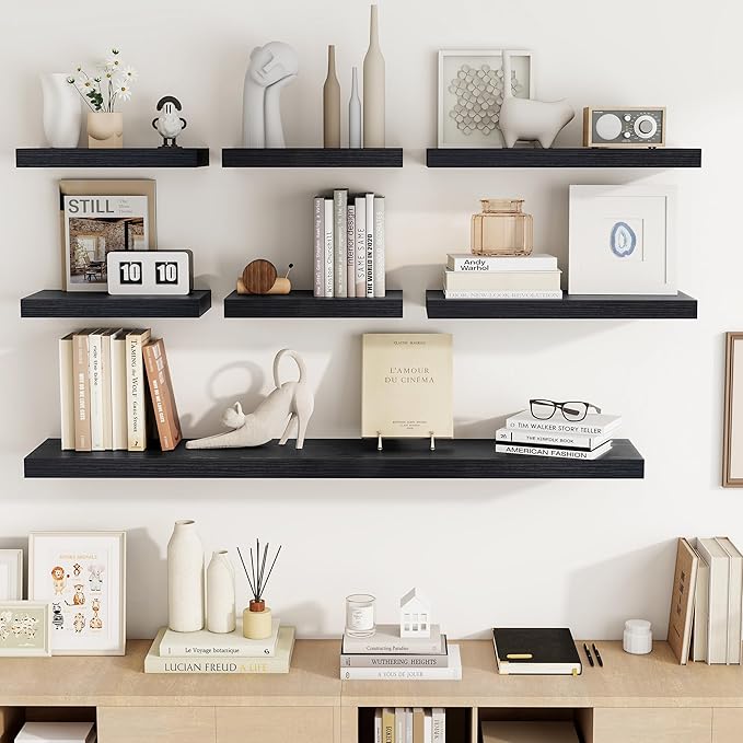 Acovy 40 Inch Floating Shelves, 3D Textured Wood Grain, Wooden Shelves - Image 8