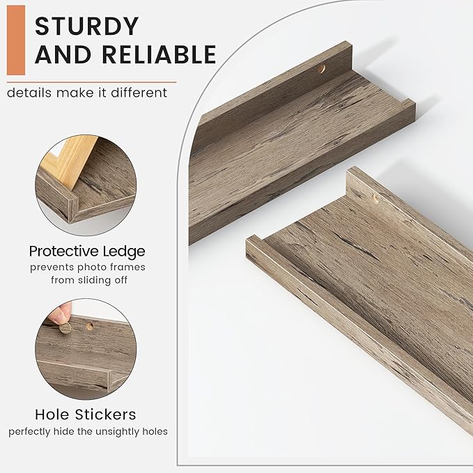 Floating Picture Ledge Shelves for Wall Set of 4, 24 Inch Wall Shelves with Lip Long Large Nursery Book Shelf for Toys Storage Kids Bookshelf Wall Mounted Living Room Bedroom Decor Frames