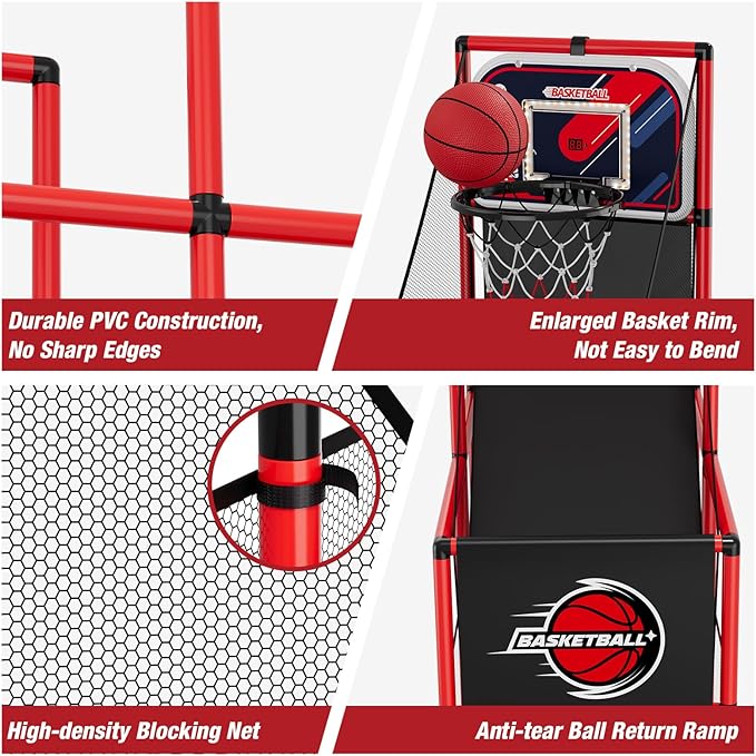 Basketball Arcade Game Indoor Outdoor, Kids Basketball Hoop with 4 Balls & Pump, Single Shot Basketball Game at Home, Carnival Games Sport Toys Gifts for Boys Girls Teens