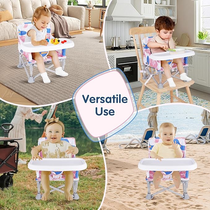 Portable Baby Booster Seat with Tray, Toddler Booster seat for Dining, Camping, Travel, Baby Beach Chair 6 Months to 3 Years Old Indoor Outdoor Use CH2408