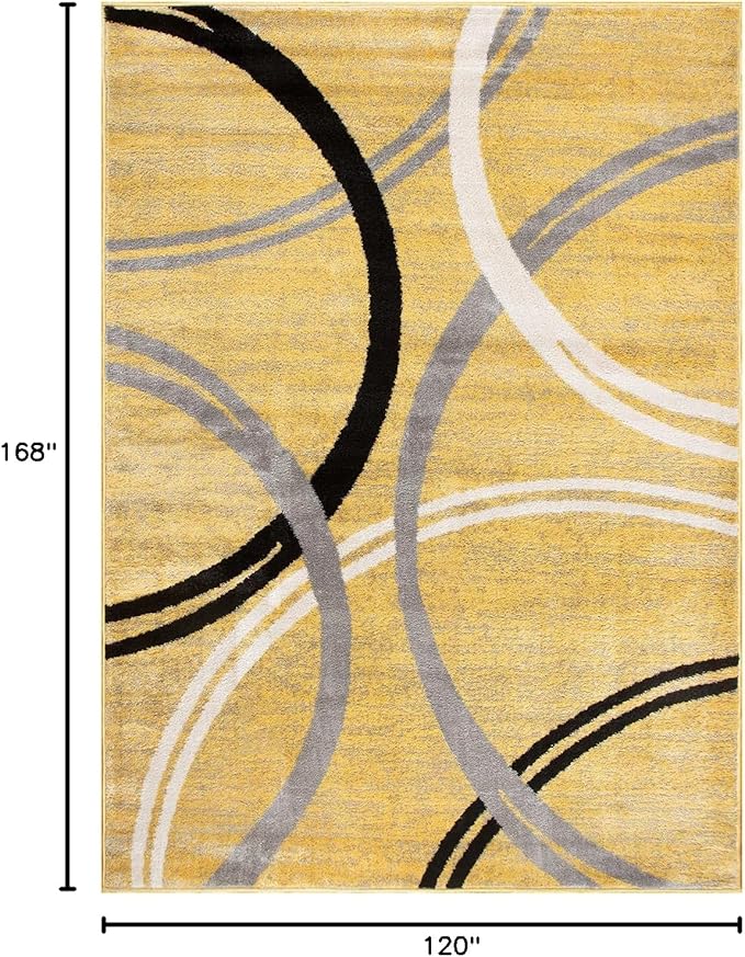 Rugshop Modern Wavy Circles Design Area Rug 10' x 14' Yellow