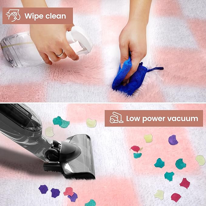 Super Soft Rug for Bedroom, 4x6 Ft Pink and White Area Rug Classic Checkered Shaggy Anti-Skid High Pile Soft Fluffy Rug Fuzzy Carpet for Living Room Bedroom Kids Room Nursery, Dorm Home Decor