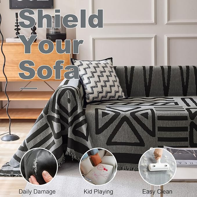 VClife Boho Couch Covers, Modern Checkered Jacquard Couch Covers - Image 6
