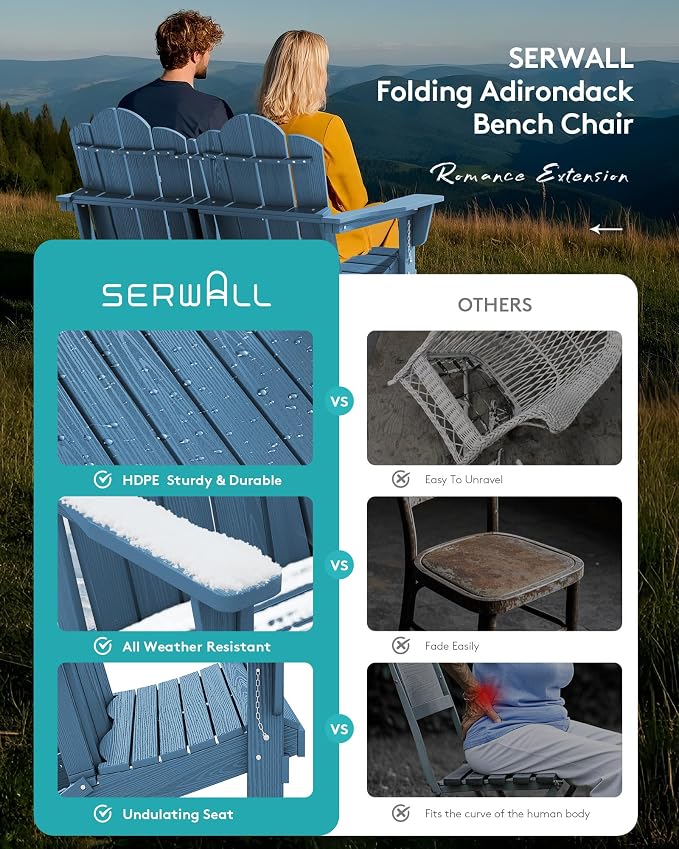 SERWALL 3 Pieces Patio Adirondack Bench Set, 2 Folding Adirondack Bench and 1 - Image 7