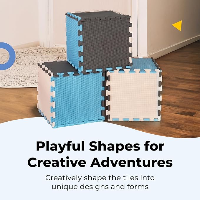 MioTetto Foam Floor Tiles for Kids - Non-Toxic Comfortable Baby Play Mat and Interlocking Foam Tiles, Fits with 74x74 Playpen Mat for Crawling & Development, Soft Play Mat for Babies 6-12 Months