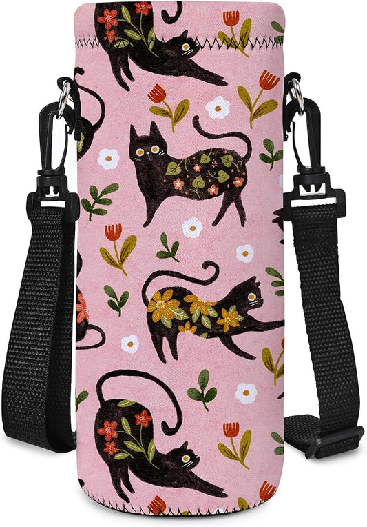 RICHEN Neoprene Water Bottle Carrier Bag with Adjustable Shoulder Strap,Insulated Water Bottle Cover for Stainless Steel/Glass/Plastic Bottles