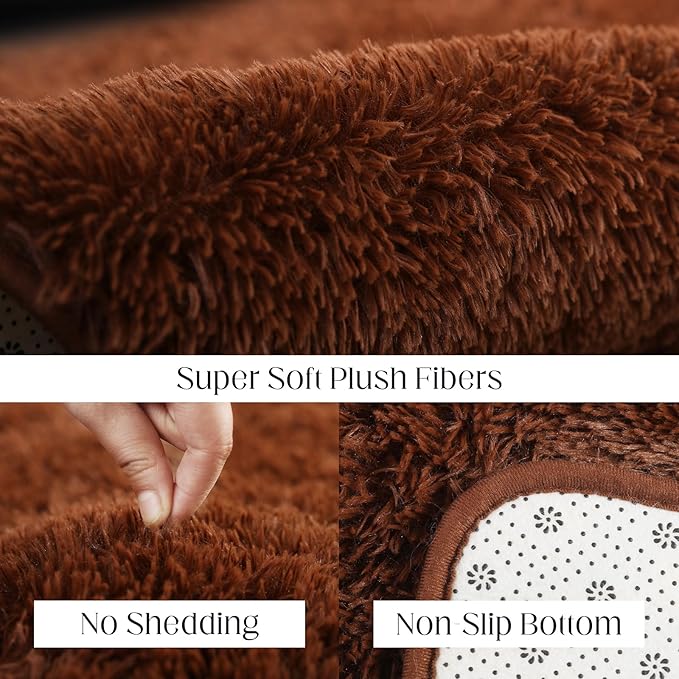 Soft 9x12 Brown Rug, Fluffy Area Rugs for Living Room, Plush Navy Area Rugs for Bedroom, Non-Slip Indoor Carpet for Nursery, Study Room, Kids Room, Room Decor