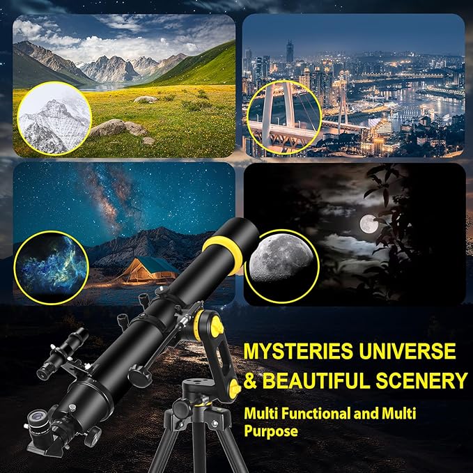 Telescope, Telescopes for Adults Astronomy Professional, 90mm Aperture 1000mm High Powered Telescope for Beginners & Kids with Precision Adjustment Vertisteel AZ Mount Tripod Phone Adapter