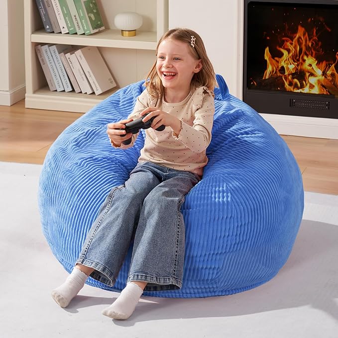 Homguava 2FT Bean Bag Chair,Teardrop Bean Bags Small Beanbag Chair with Memory Foam Filled and Ultra Soft Corduroy Cover for Living Room, Bedroom (Small,Blue)