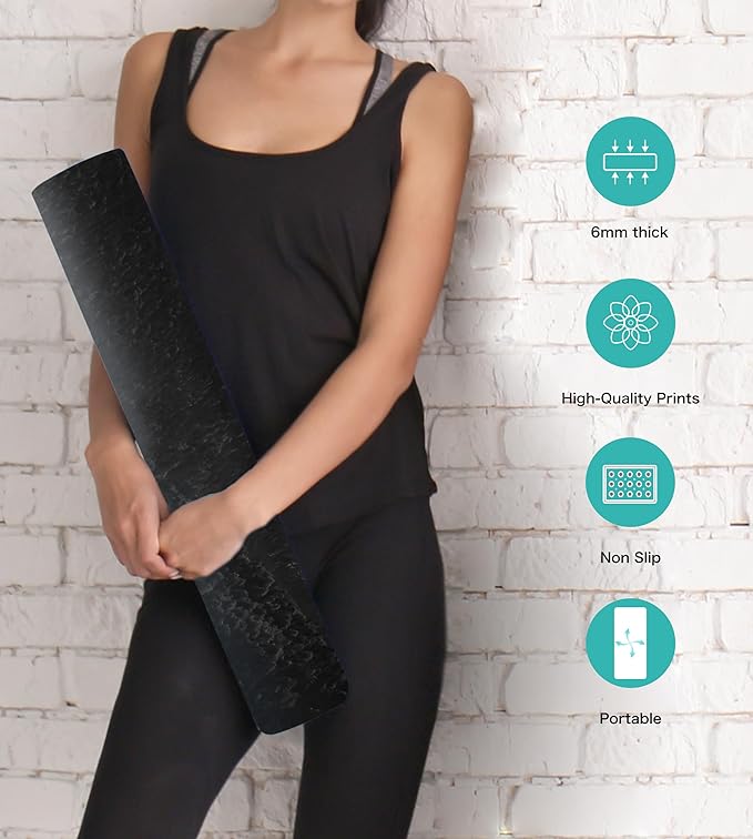 Non Slip Yoga Mat TPE Workout Mat for Men Women, Thick Workout Mat with Carrying Strap, Fitness Mats for Exercise, Yoga, Fitness, Pilates, Floor Workouts (72" x 24" x 6mm)