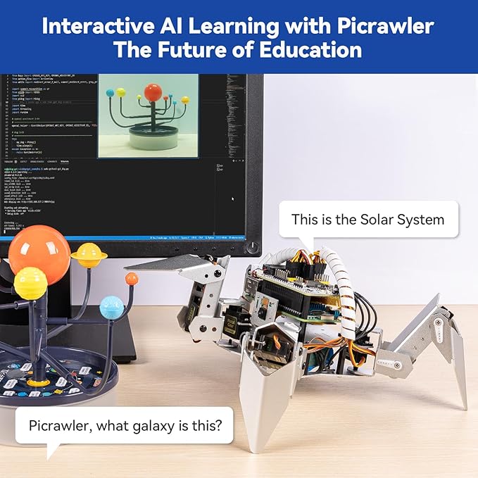 SunFounder PiCrawler AI Robot Kit for Raspberry Pi 5/4/3B+/3B/Zero 2W, ChatGPT-4o Enabled with Voice Command & Video Recognition, App Control, FPV, Camera, Python&Scratch (RPi NOT Included)