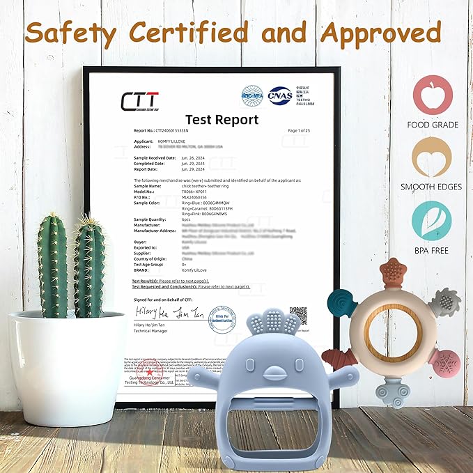 Baby Teething Toys by Komfy LilLove, No Drop Teether and Ring Teether for Baby Teething Relief, Non-Toxic Infant Toys 0-6 6-12 Months, CPC Certified Teething Mitten, Baby teether Toys – 2 Pack