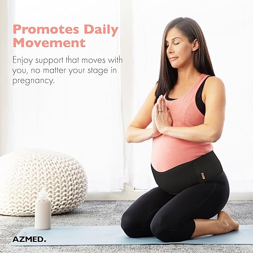 AZMED Maternity Belt Back Support - Adjustable Abdominal Binder for Pregnancy - Belly Band for Pelvic, Waist & Lower Back Comfort - Fits Up to 46 Inches - Black