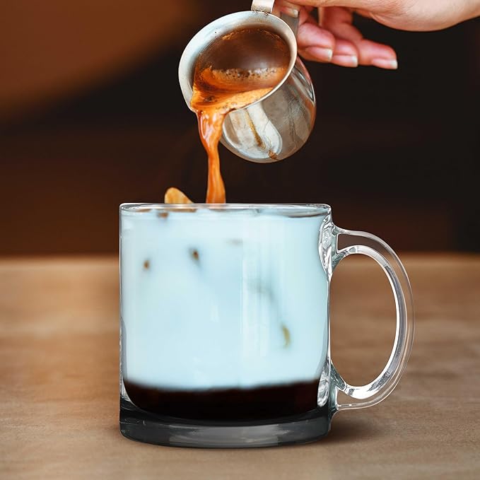 Libbey Clear Glass Coffee Mugs 13 oz. Set of 10, Bulk Pack - Perfect for Coffee, Tea, Espresso, Hot Cocoa, Other Beverages - Black Bottom