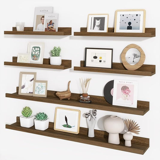 Axeman Picture Ledge Shelf, Floating Shelves for Wall Decor Storage Set of 6, 36 inch Floating Wall Mounted Shelves, Wall Shelves with Lip for Living Room, Bedroom, Nursery, Bathroom, Kitchen, Walnut