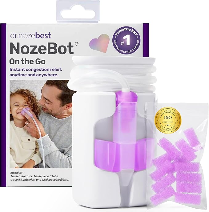 Dr. Noze Best - NozeBot | Electric Baby Nasal Aspirator | Hospital Grade Suction | Nose Sucker and Nasal Vacuum | Safe for Infants and Toddlers (On The Go - Mild Congestion)
