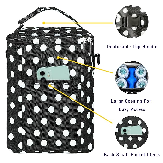 Breastmilk Cooler Bag with Ice Pack Fits 4 Baby Bottles Up to 9 Ounce Insulated Baby Bottle Bag Breast Milk Cooler on The Go with Strap Baby Bottle Cooler Bag for Nursing Mom Daycare or Travel
