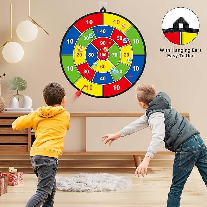 Large Dart Board for Kids, Kids Double-Sided Dart Board with Sticky Balls and Darts, Indoor/Outdoor Sport Fun Party Play Game Toys, Gifts for 3 4 5 6 7 8 9 10 11 12 Year Old Boys Girls