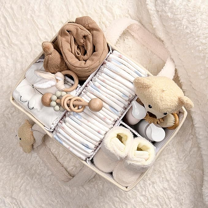 PeraBella Baby Diaper Caddy Organizer with Handle, Boy & Girl Shower Gift Basket, Portable Diaper Storage Basket Bin for Wipes, Newborn Baby Essentials Registry Search Must Haves, Car Caddy Organizer