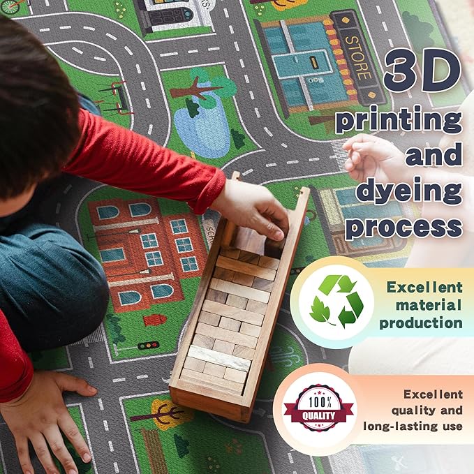 Play Rug for Playroom 2x3 Car Mat Town City Road Map for Boys Bedroom Fun Car Play Area Carpet Non-Slip Washable