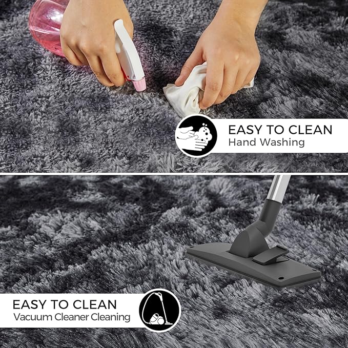 Ultra Soft Rug for Living Room, 3X5 Fluffy Shag Area Rug for Bedroom, Modern Shaggy Carpets Fuzzy Rug for Teens Dorm Nursery Home Decor Aesthetic, Upgrade Anti-Skid Durable, Tie Dye Black and Grey