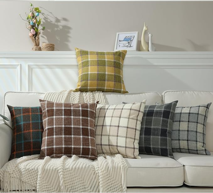 Stellhome Pack of 2 Linen Buffalo Check Decorative Throw Pillow Covers - Image 6
