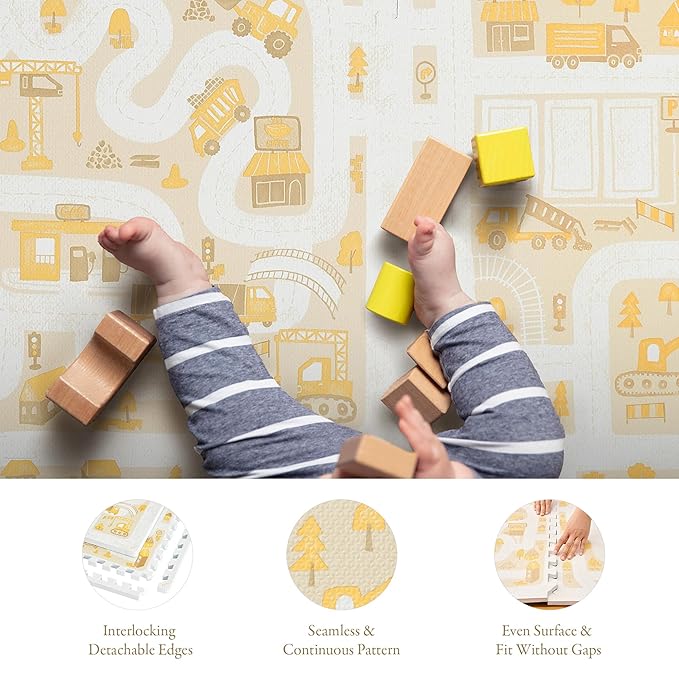 PopsyKosy Premium Baby Foam Play Mats - Stylish Floor & Exercise Puzzle Mat for Toddlers and Kids- 6 Soft, Non-Toxic, Odorless, Peel-Resistant Foam Tiles - 6ft x 4ft - 0.5” inch Thick, Warm Beige