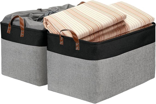 DULLEMELO Extra Large Storage Basket 22X15, 70L Foldable Fabric Toys Baskets Organizer Bins, Black&Grey