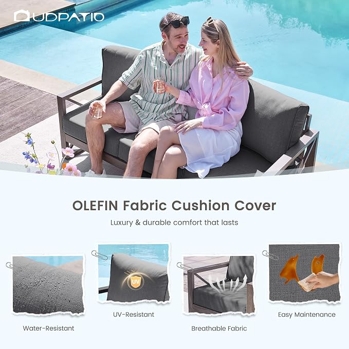 UDPATIO Aluminum Patio Furniture Set, Faux Wood Grain Modern Outdoor Furniture - Image 5