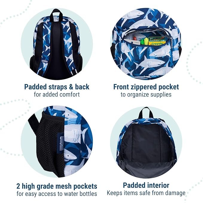 Wildkin 16-inch Kids Backpack – Durable, Padded & Spacious School Bag for Boys & Girls - Sharks