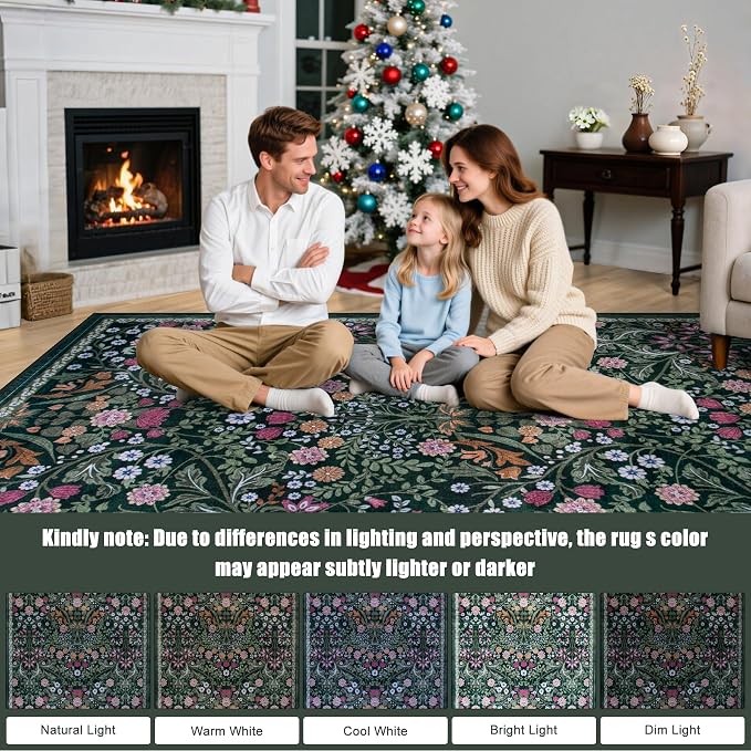 Area Rug Living Room Rugs: Floral 5x7 Washable Rug Vintage Soft Boho Non-Slip - Image 9