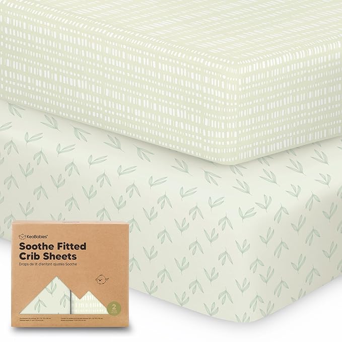KeaBabies 2-Pack Organic Crib Sheets for Boys, Girls - 52x28 Fitted Crib Mattress Sheet Neutral, Breathable Jersey Cotton Cover for Baby Bed, Toddler Mattress, Soft & Cute Prints (Fleur)