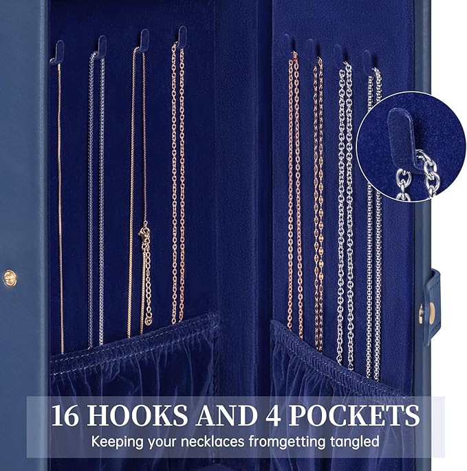 AKOZLIN Extra Large 6-Tier Jewelry Box Organizer Functional Huge, 5 Drawers Leather Jewelry Storage Case for Women Girls Ring Necklace Earring Bracelet Holder Organizer with Mirror Blue