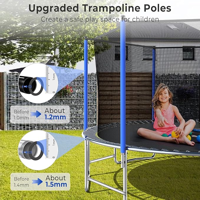Upgraded 16FT 15FT 14FT 12FT 10FT 8FT Trampoline Outdoor with Basketball Hoop and Net, Capacity for 4-6 Kids and Adults