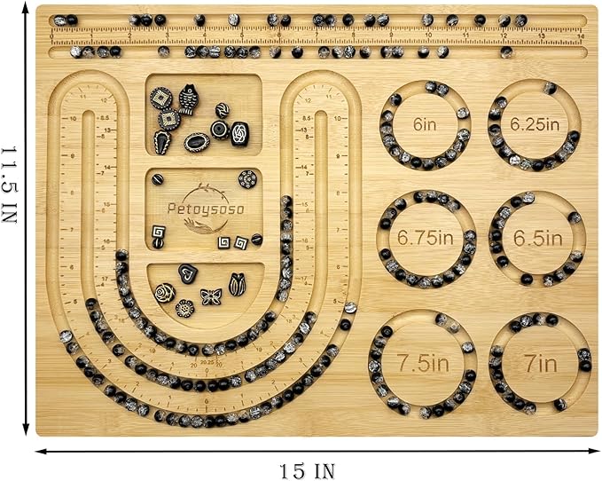 Petoysoso Bead Board for Jewelry Making, Bamboo Beading Board for Jewelry Bracelet Making, Bracelet Bead Board, Beading Trays Jewelry Design Mats for Bracelet, Necklace, Jewelry Making 15x11.5x0.5 in