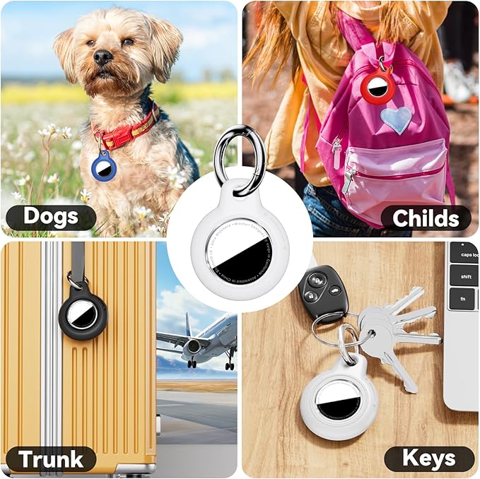 Upgrade Waterproof 4 Pack Airtags Holder with Apple Airtags Keychain, Hard PC Air Tag Case, Anti-Scratch & Shock Air tag Holder, Men's Women's Keyrings & Keychains - Black+White+Blue+Red