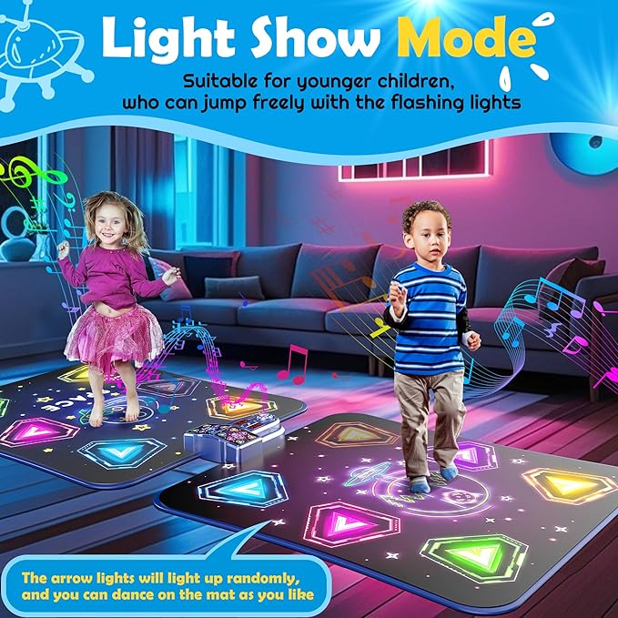 Large Double Electronic Dance Mats, Dance Pad with LED Light & Wireless Bluetooth, Music Dance Toy with 6 Game Modes, Challenge Game for Single & Double Players, Dance Mat Toy for 3-12 Year Old Girls
