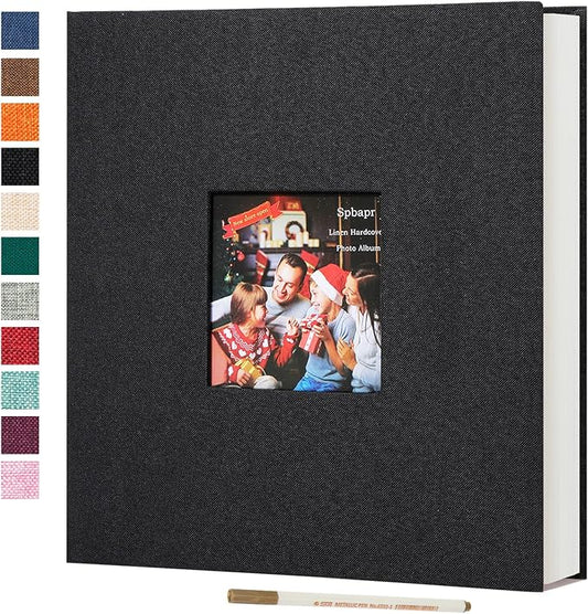 Spbapr Large Photo Album Self Adhesive 60 Pages Linen cover DIY Magnetic Scrapbook album with A Metal Pen Hold 4x6 5x7 6x8 8x10 10x12 Pictures Black