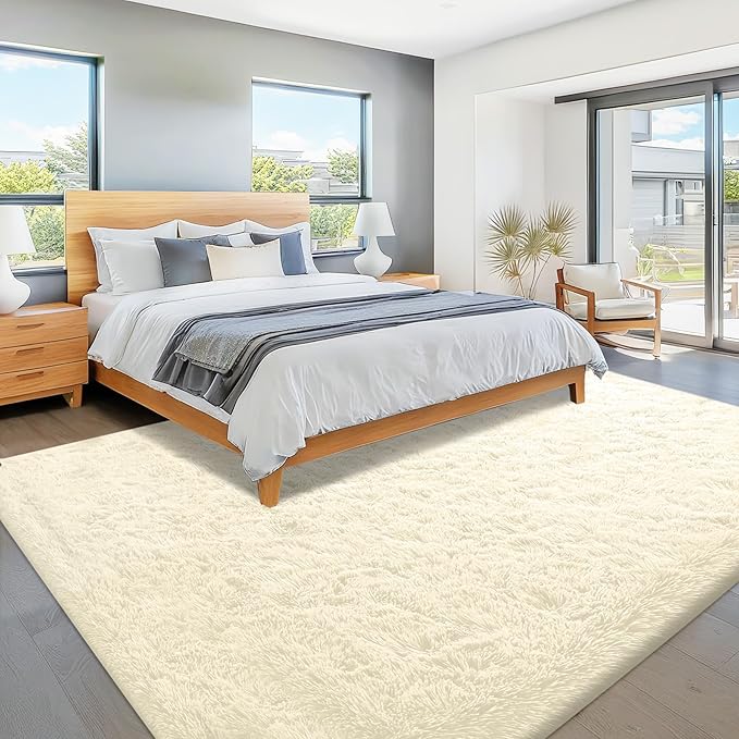 6x9 Area Rug for Living Room: Fluffy Shag Soft Washable Rugs Large Fuzzy Plush Indoor Carpet for Bedroom Nursery Playroom Kids Girls Boys Room (Cream White, 6'x9')