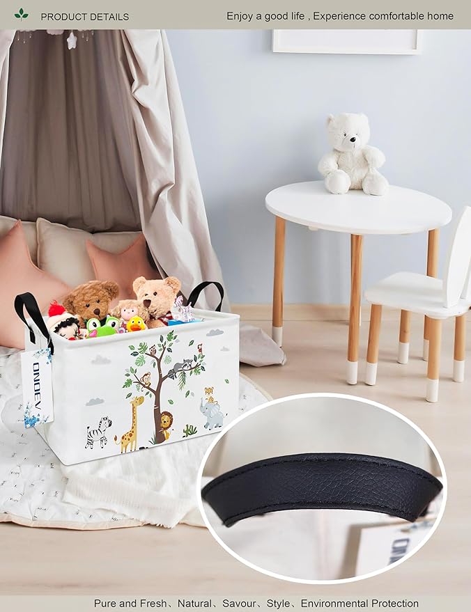 Rectangular Folding Laundry Basket,waterproof Canvas Basket,gift basket,Suitable for children's room,Office,Clothes,Toys Storage(Tree Animals)
