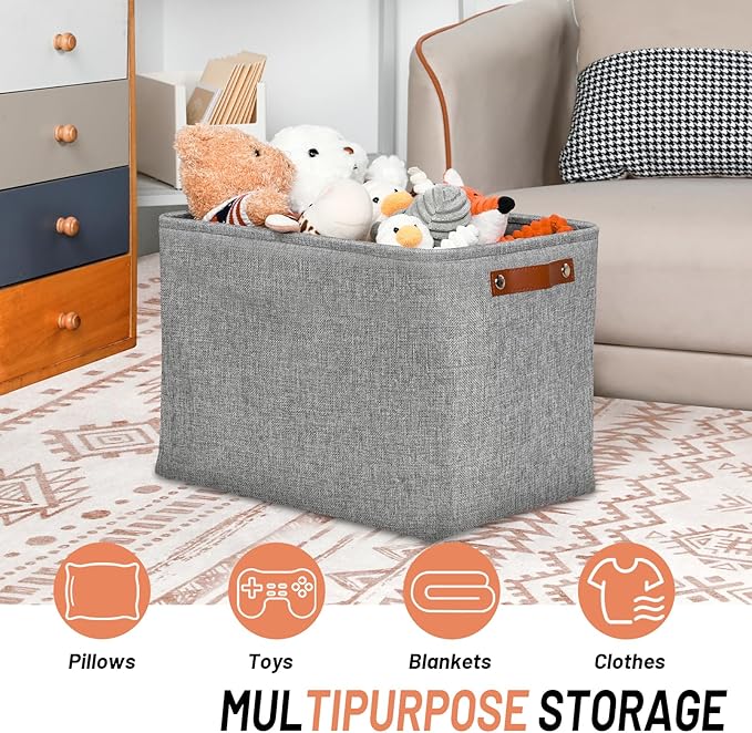 DULLEMELO Large Storage Baskets, 3 Pack Foldable Storage Baskets Bins for Colthes Organizer, Fabric Storage Organizer Baskets for Shelves Closet Nursery Toy Storage(Gray)