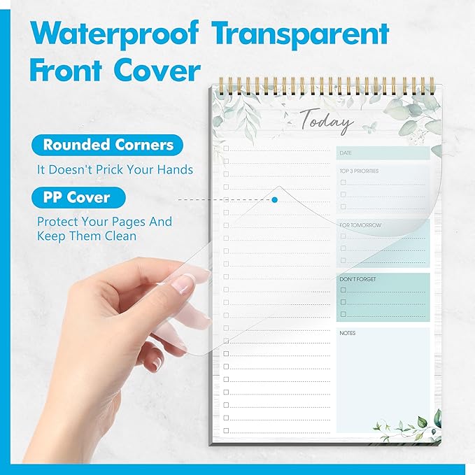 To Do List Notepad, Daily Planner Notebook with 52 Tear-off Sheets, Undated Writing Organizer for Daily Tasks and Goal, Coiled Task Track Checklist Productivity Pad for Office, Classroom, Home, School