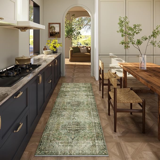 Machine Washable Kitchen Runner Rug: 2'6"x8' Hallway Rug Non Slip Low-Pile Stain Resistant Soft Carpet Runners for Entryway Hallways Kitchen Laundry Room Beside Farmhouse