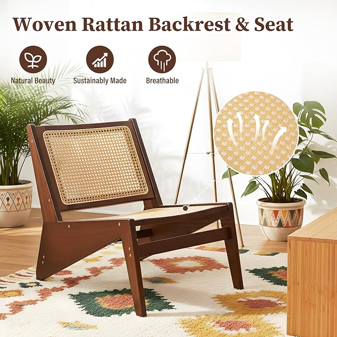 Furlide Mid-Century Accent Chair, Rattan Lounge Chair - Image 3